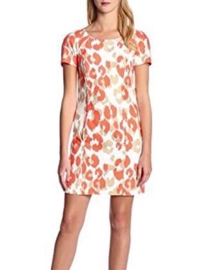Trina Turk Merced Orange Tan Short Sleeve Shift Dress Size 8